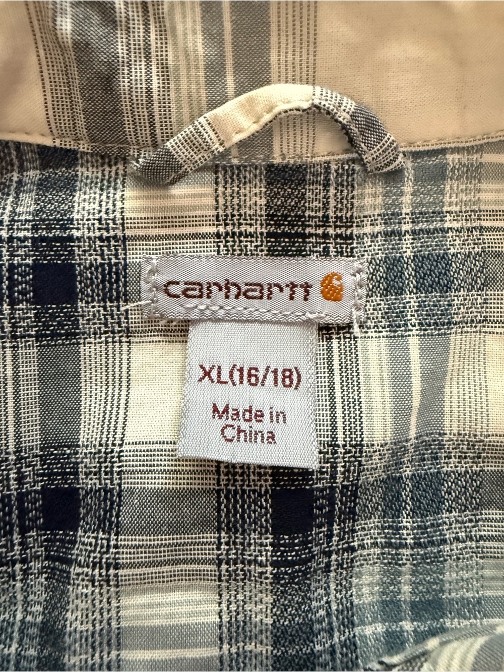 Carhartt White and Blue Plaid Button-Down Shirt XL - Picture 3 of 7